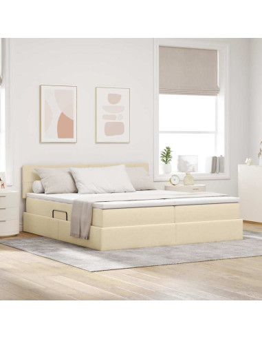 Letto con luci a strisce a LED Crema 200 x 200 cm Tessuto