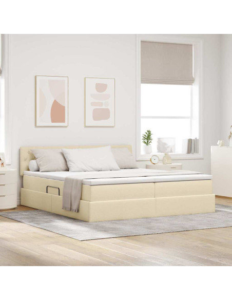 Letto con luci a strisce a LED Crema 200 x 200 cm Tessuto