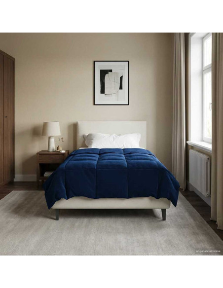 Duvet Invernale Trapuntato Blu Scuro 155 x 220 cm Microfibra