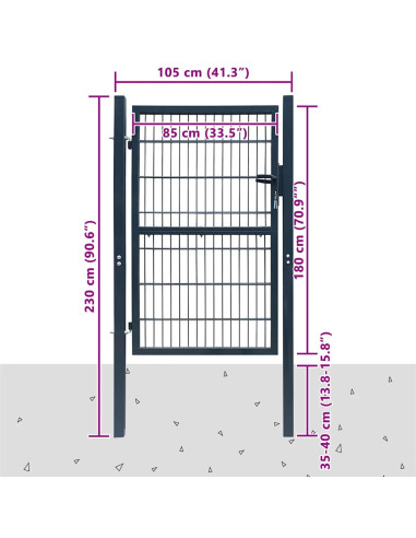 Cancello per Recinzione 2D (Singolo) Grigio Antracite 100x180 cm