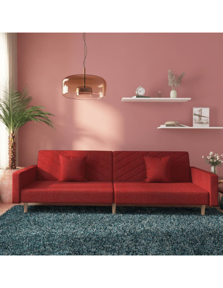 Divano Letto a 2 Posti con 2 Cuscini Rosso Vino in Tessuto