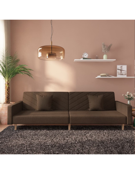 Divano Letto a 2 Posti con 2 Cuscini Marrone in Tessuto