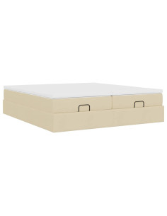 Struttura Letto Pouf con Materassi Crema 200x200 cm in Tessuto