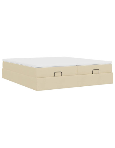 Struttura Letto Pouf con Materassi Crema 200x200 cm in Tessuto