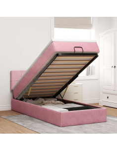 Struttura Letto Pouf con Materasso Rosa 100x200 cm Velluto