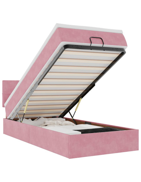 Struttura Letto Pouf con Materasso Rosa 100x200 cm Velluto