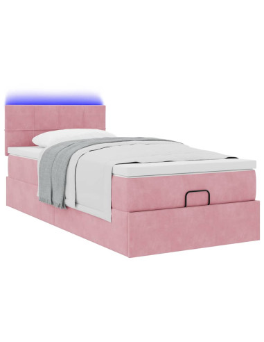 Struttura Letto Pouf con Materasso Rosa 100x200 cm Velluto