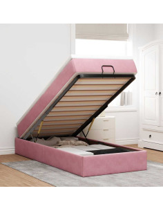 Struttura Letto Pouf con Materasso Rosa 100x200 cm Velluto