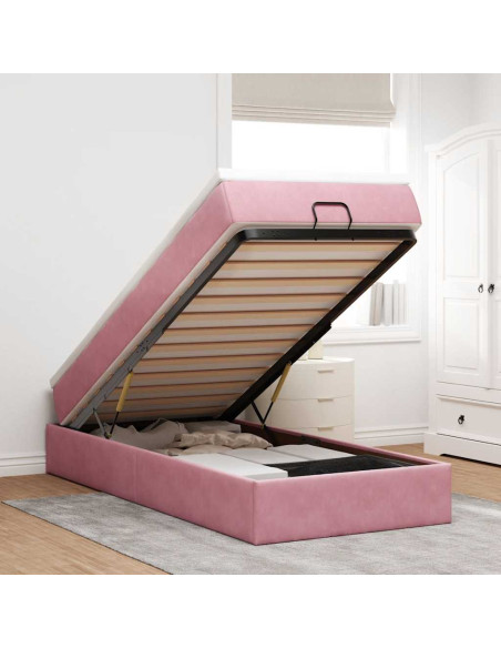 Struttura Letto Pouf con Materasso Rosa 100x200 cm Velluto
