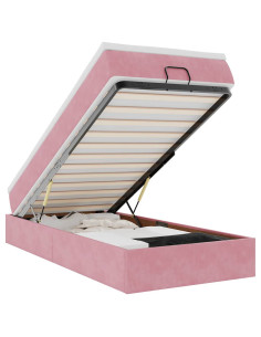 Struttura Letto Pouf con Materasso Rosa 100x200 cm Velluto 2