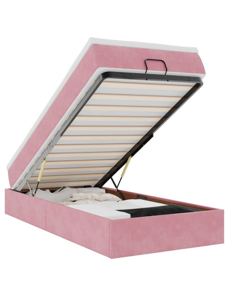 Struttura Letto Pouf con Materasso Rosa 100x200 cm Velluto