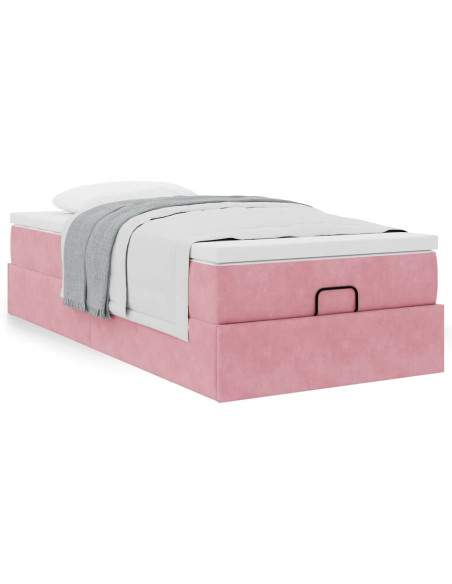 Struttura Letto Pouf con Materasso Rosa 100x200 cm Velluto