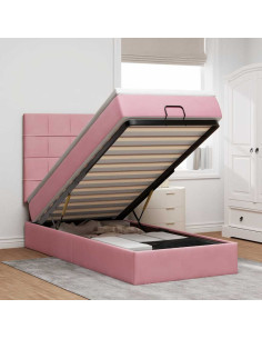 Struttura Letto Pouf con Materassi Rosa 100x200 cm Velluto