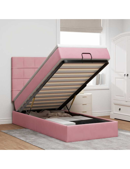 Struttura Letto Pouf con Materassi Rosa 100x200 cm Velluto