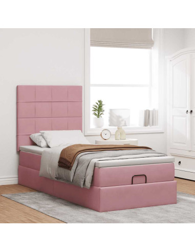Struttura Letto Pouf con Materassi Rosa 100x200 cm Velluto