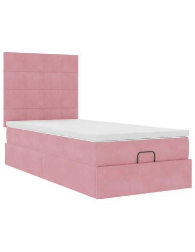 Struttura Letto Pouf con Materassi Rosa 100x200 cm Velluto
