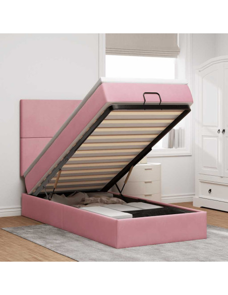Struttura Letto Pouf con Materassi Rosa 100x200 cm Velluto
