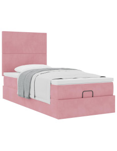 Struttura Letto Pouf con Materassi Rosa 100x200 cm Velluto 2