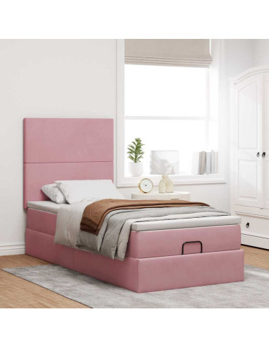 Struttura Letto Pouf con Materassi Rosa 100x200 cm Velluto