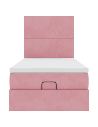Struttura Letto Pouf con Materassi Rosa 100x200 cm Velluto