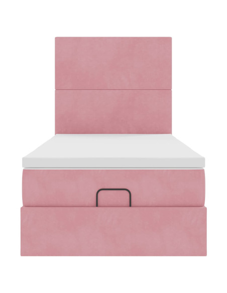 Struttura Letto Pouf con Materassi Rosa 100x200 cm Velluto