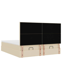 Struttura Letto Pouf con Materassi Crema 200x200 cm in Tessuto