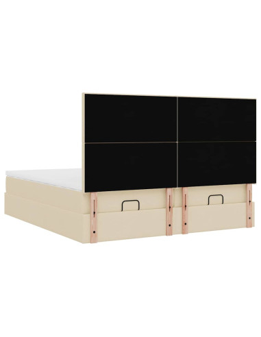 Struttura Letto Pouf con Materassi Crema 200x200 cm in Tessuto