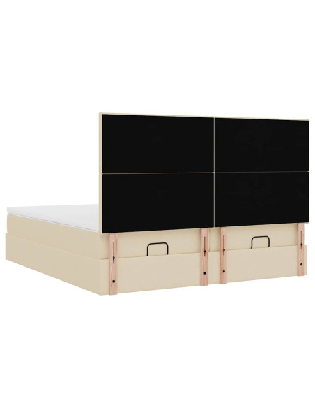 Struttura Letto Pouf con Materassi Crema 200x200 cm in Tessuto