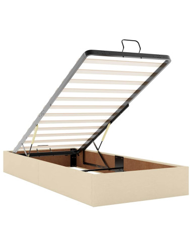 Struttura Letto Pouf con Materassi Crema 200x200 cm in Tessuto