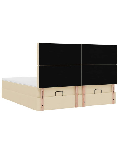 Struttura Letto Pouf con Materassi Crema 200x200 cm in Tessuto