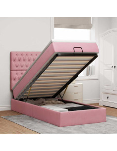 Struttura Letto Pouf con Materassi Rosa 100x200 cm Velluto