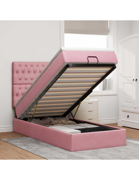 Struttura Letto Pouf con Materassi Rosa 100x200 cm Velluto