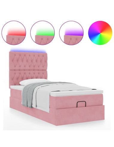 Struttura Letto Pouf con Materassi Rosa 100x200 cm Velluto