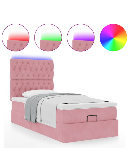 Struttura Letto Pouf con Materassi Rosa 100x200 cm Velluto