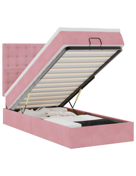 Struttura Letto Pouf con Materassi Rosa 100x200 cm Velluto