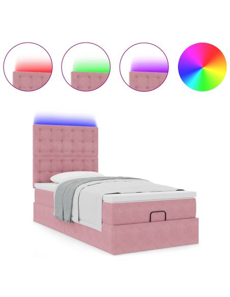 Struttura Letto Pouf con Materassi Rosa 100x200 cm Velluto