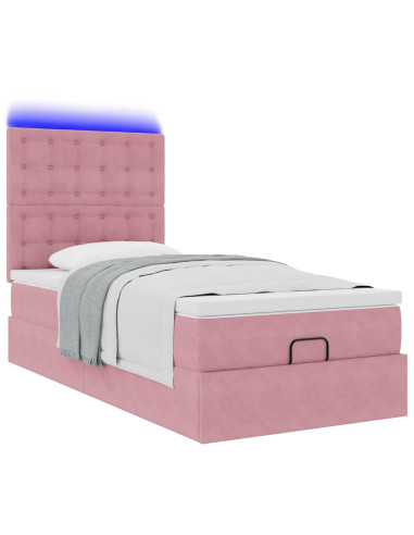 Struttura Letto Pouf con Materassi Rosa 100x200 cm Velluto