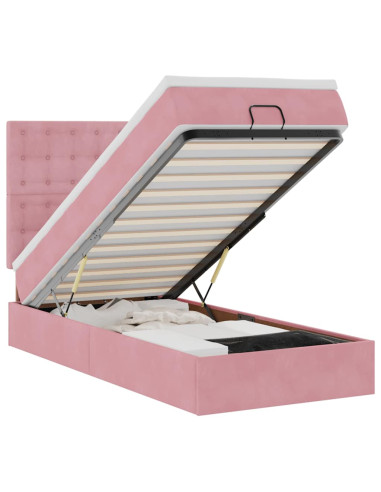 Struttura Letto Pouf con Materassi Rosa 100x200 cm Velluto