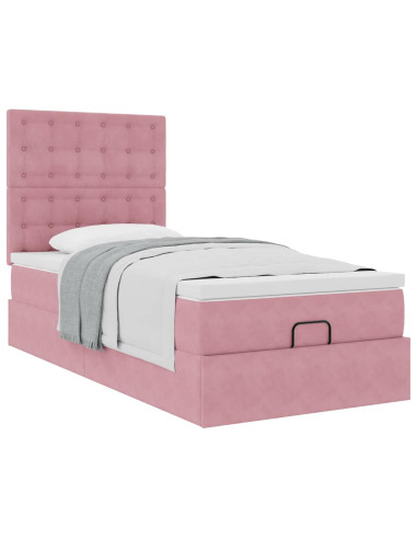 Struttura Letto Pouf con Materassi Rosa 100x200 cm Velluto