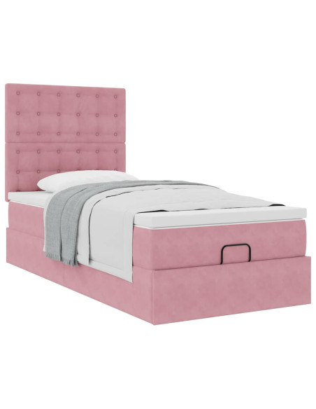 Struttura Letto Pouf con Materassi Rosa 100x200 cm Velluto