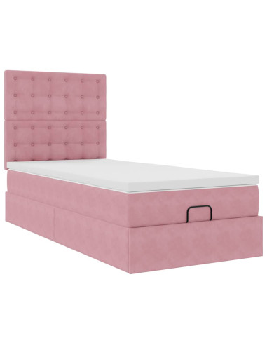 Struttura Letto Pouf con Materassi Rosa 100x200 cm Velluto