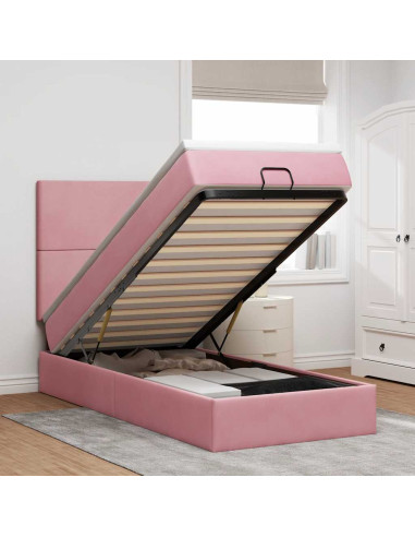 Struttura Letto Pouf con Materassi Rosa 100x200 cm Velluto