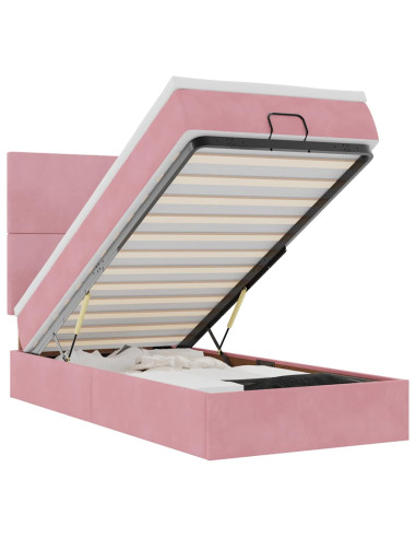 Struttura Letto Pouf con Materassi Rosa 100x200 cm Velluto