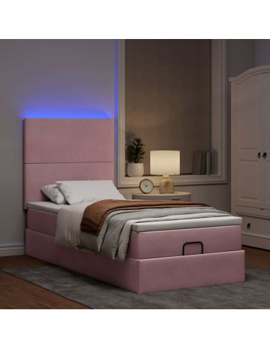 Struttura Letto Pouf con Materassi Rosa 100x200 cm Velluto