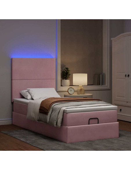 Struttura Letto Pouf con Materassi Rosa 100x200 cm Velluto