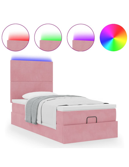 Struttura Letto Pouf con Materassi Rosa 100x200 cm Velluto