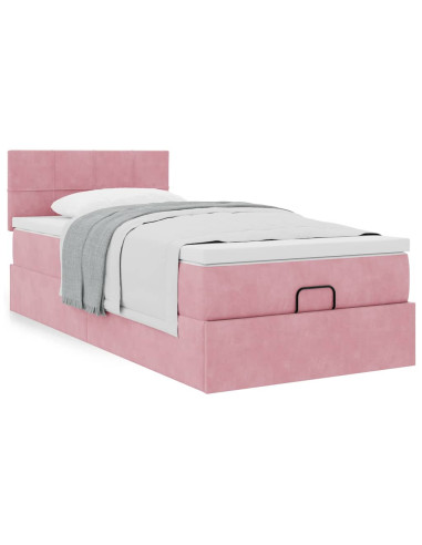 Struttura Letto Pouf con Materasso Rosa 100x200 cm Velluto