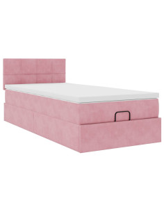 Struttura Letto Pouf con Materasso Rosa 100x200 cm Velluto 2