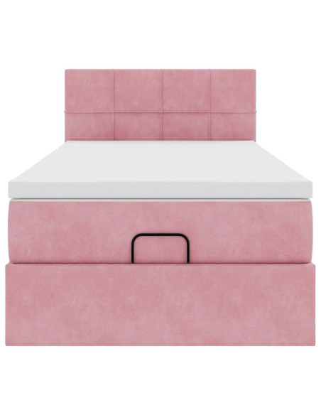 Struttura Letto Pouf con Materasso Rosa 100x200 cm Velluto