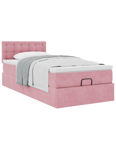 Struttura Letto Pouf con Materasso Rosa 100x200 cm Velluto